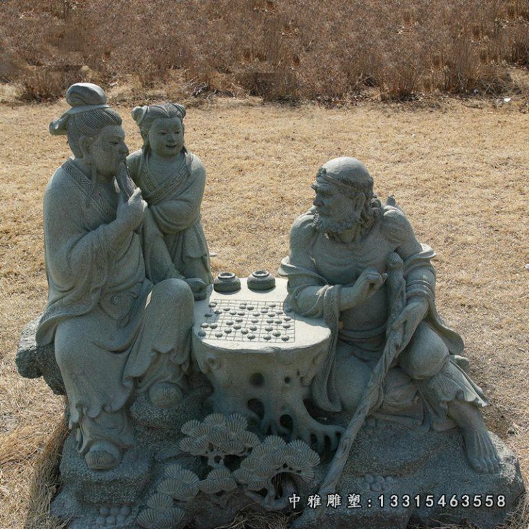 小品铜雕下棋人物