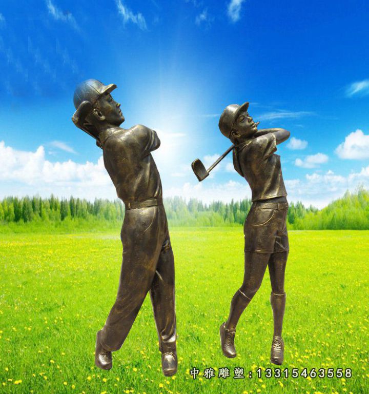 铜雕广场打高尔夫球人物雕塑