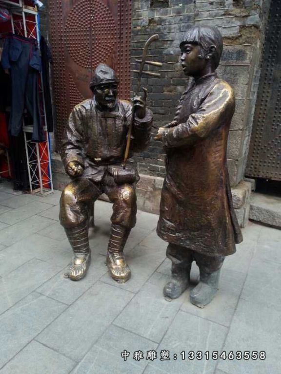 铜雕商业街唱戏人物