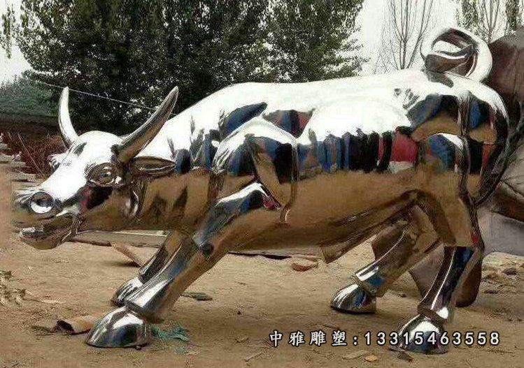 不锈钢镜面牛动物雕塑
