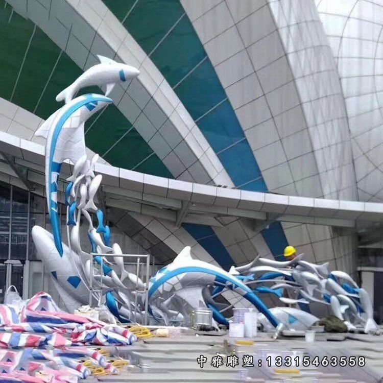 不锈钢跳跃海豚雕塑