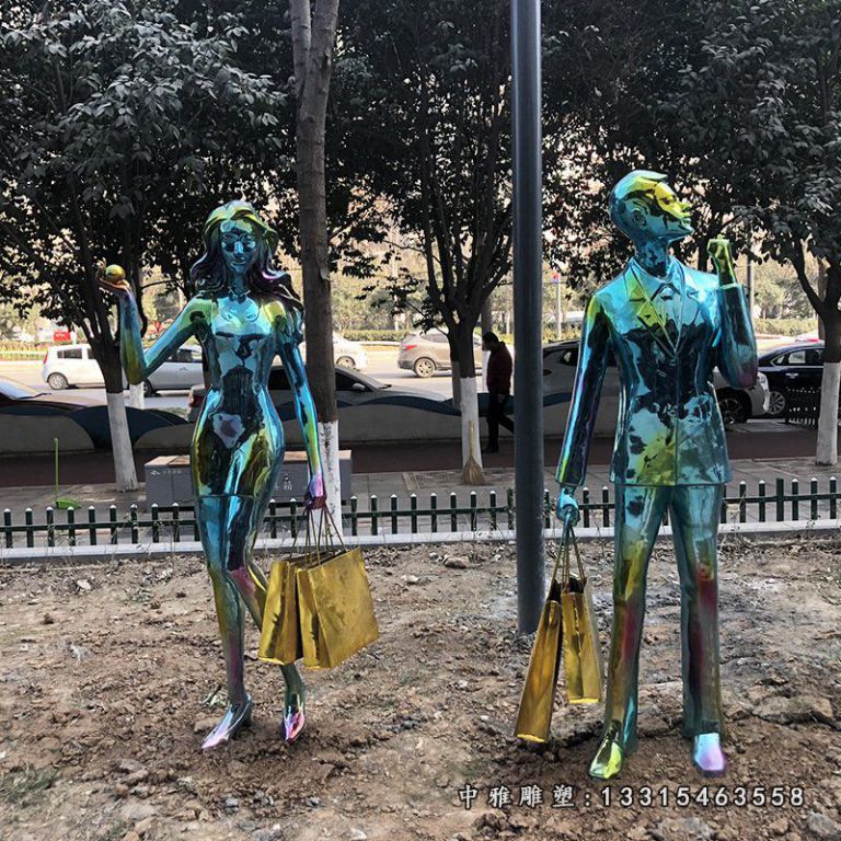 镜面不锈钢购物人物