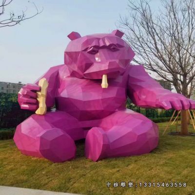不锈钢几何熊雕塑