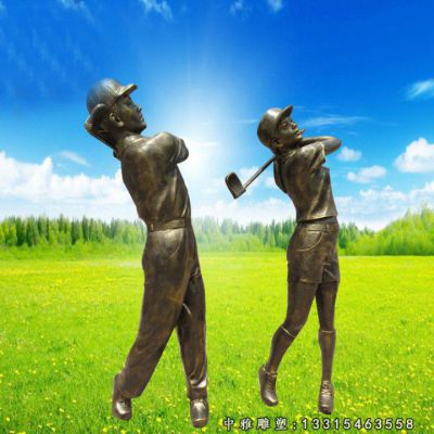 铜雕广场打高尔夫球人物雕塑
