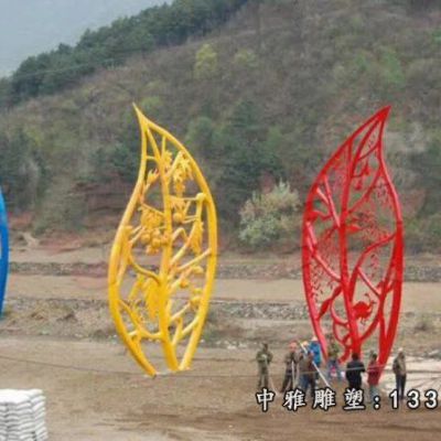 景区不锈钢树叶雕塑