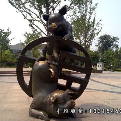 小猪铜雕动物
