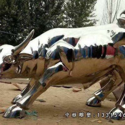 不锈钢镜面牛动物雕塑