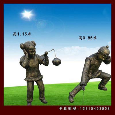 放鞭炮儿童铜雕