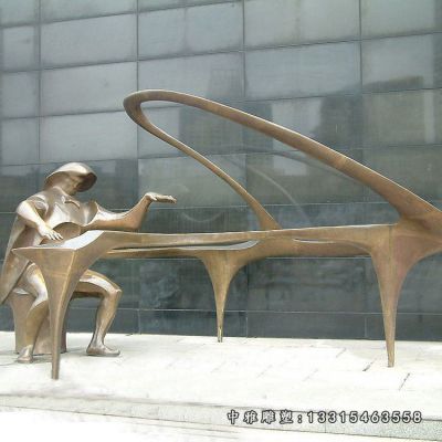 广场铜雕抽象弹钢琴人物