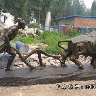 铜雕田园耕地牛雕塑