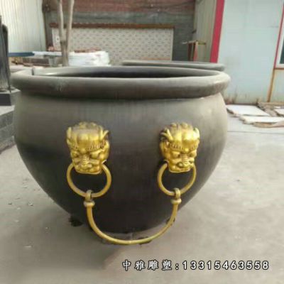 圆形铜雕水缸雕塑