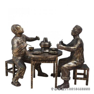吃火锅铜雕人物雕塑