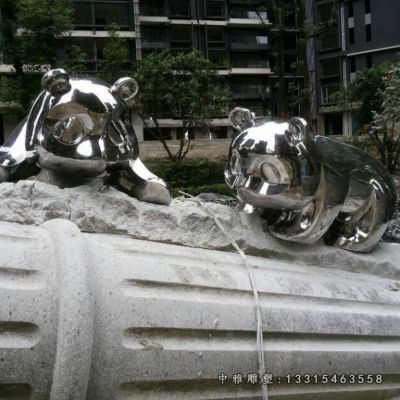 不锈钢熊猫景观雕塑