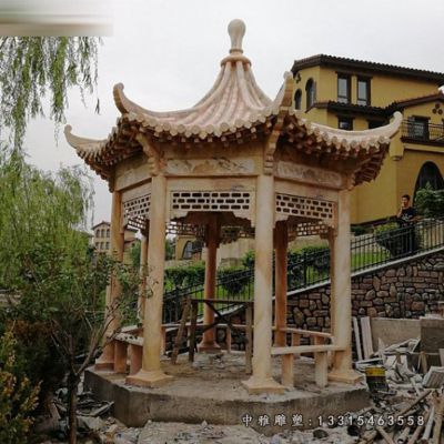 晚霞红凉亭建筑雕塑