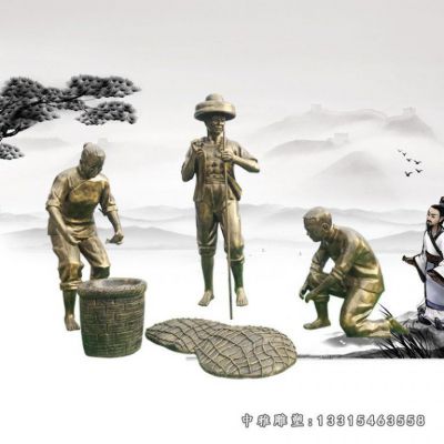 铜雕捕鱼人物雕塑