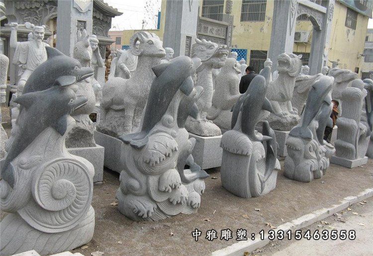 石雕动物海豚雕塑