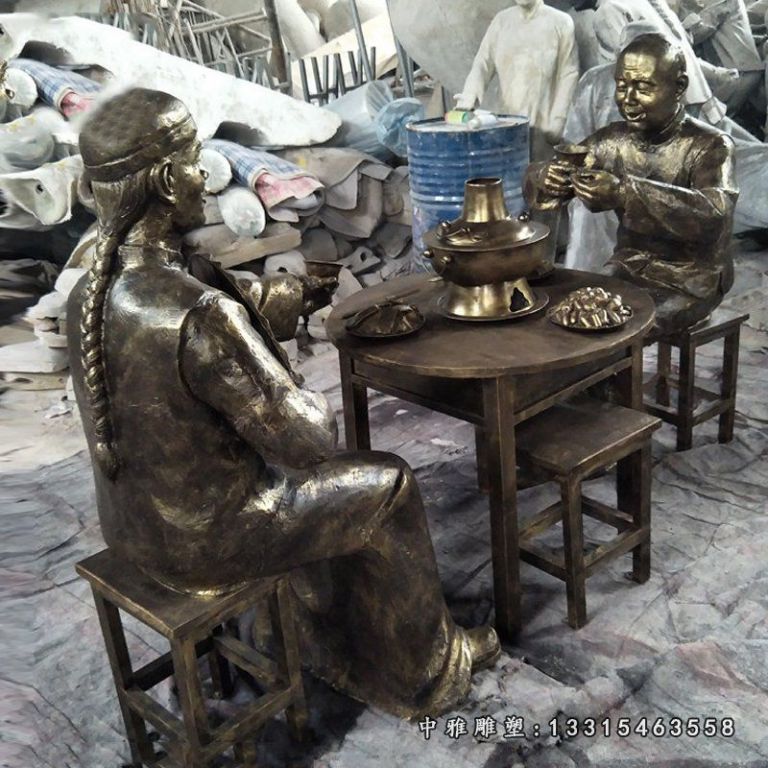 饭店铜雕吃火锅人物