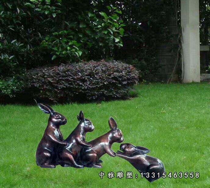 动物兔子铜雕摆件