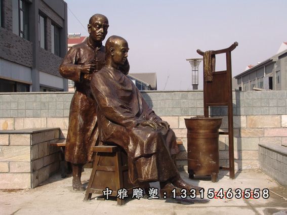 铜雕商业街理发人物