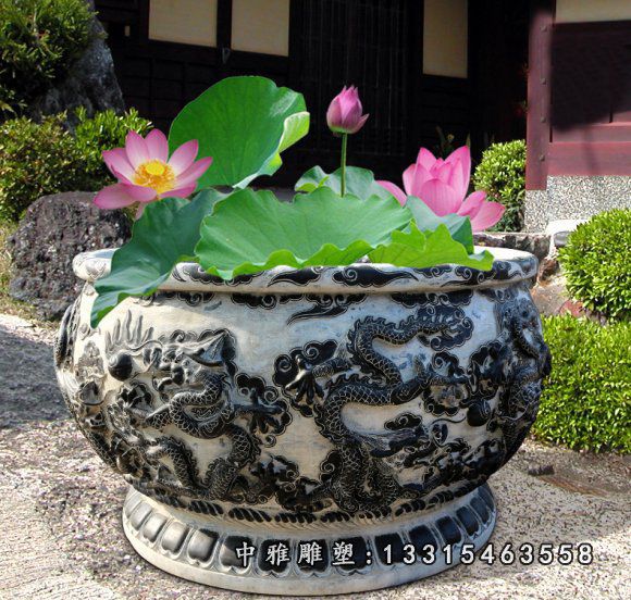 仿古石雕花盆