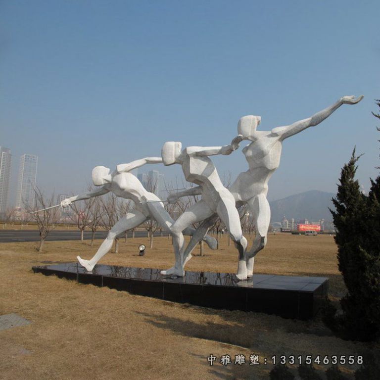 城市不锈钢击剑人物雕塑