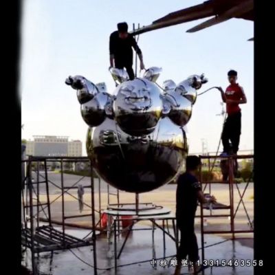 不锈钢镜面动物猪雕塑