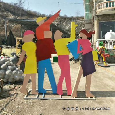 不锈钢抽象彩绘购物人物雕塑
