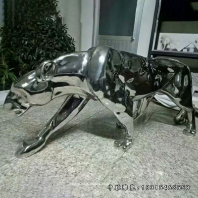 不锈钢镜面动物豹子雕塑