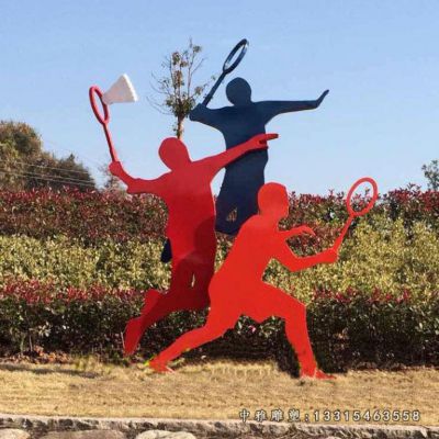 不锈钢抽象剪影羽毛球人物雕塑