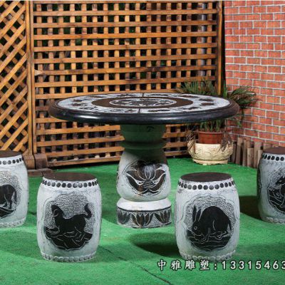 仿古石雕圆形桌凳