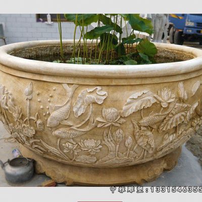 庭院圆形石雕水缸