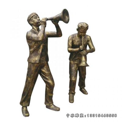 民俗铜雕吹唢呐人物