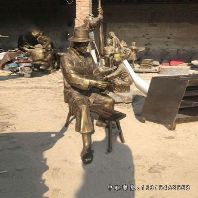 铜雕民俗磨刀人物