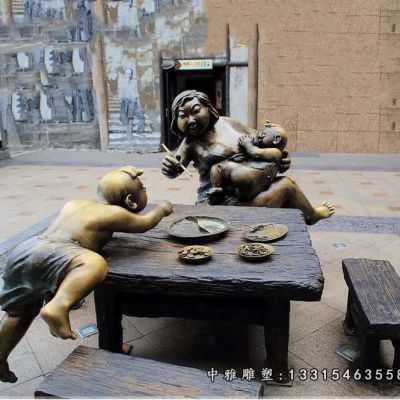 商业街吃饭人物铜雕