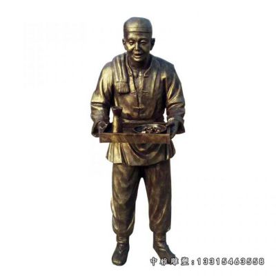 铜雕迎宾店小二雕塑