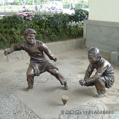 铜雕玩耍陀螺儿童雕塑