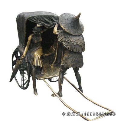 步行街铜雕黄包车人物