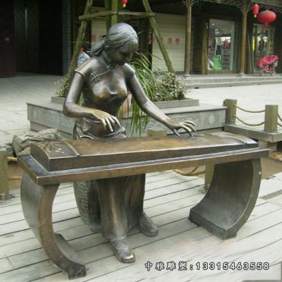 广场铜雕弹古筝人物