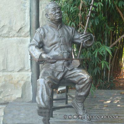 商业街拉二胡人物铜雕