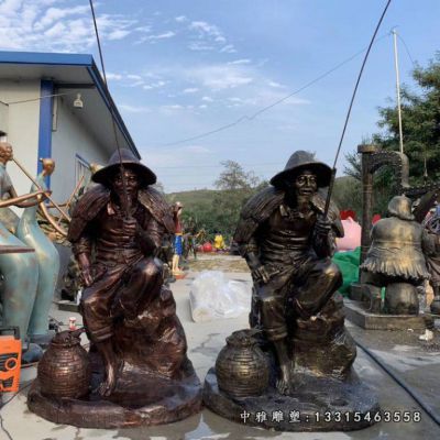 铜雕姜太公钓鱼雕塑