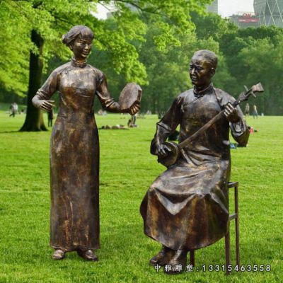 铜雕商业街唱戏人物