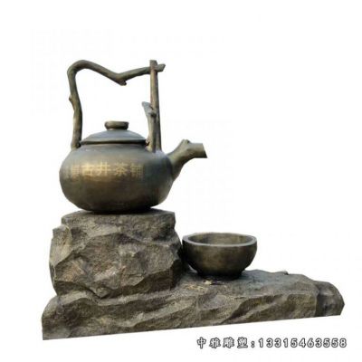 景区铜雕流水茶壶