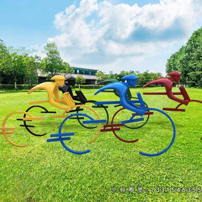 不锈钢半身骑车人物雕塑