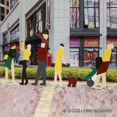 不锈钢剪影购物人物雕塑