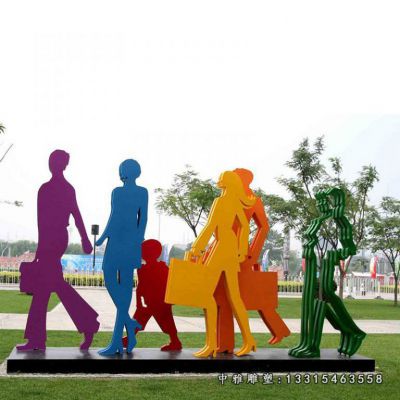 抽象不锈钢购物人物雕塑
