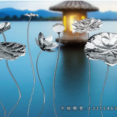 不锈钢镜面荷叶雕塑