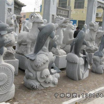 石雕动物海豚雕塑