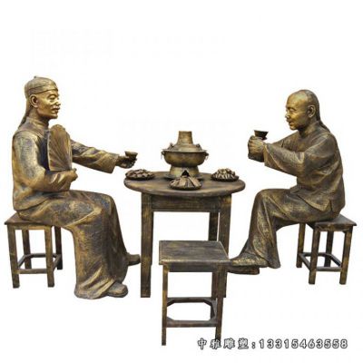 铜雕吃火锅人物