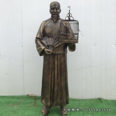 园林遛鸟人物铜雕摆件