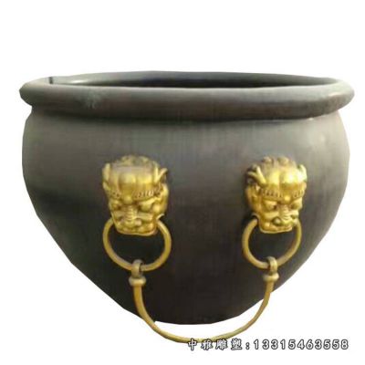 铜雕圆形水缸摆件